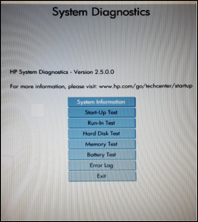 System Diagnostics screen with menu