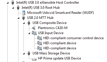 Imagen: Ejemplo del Administrador de dispositivos y Prime en un concentrador USB 2.0 , en Controladora de Host USB 3.0