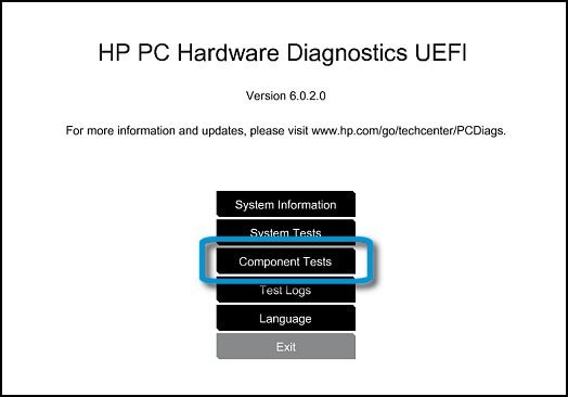 HP PC Hardware Diagnostic UEFI screen