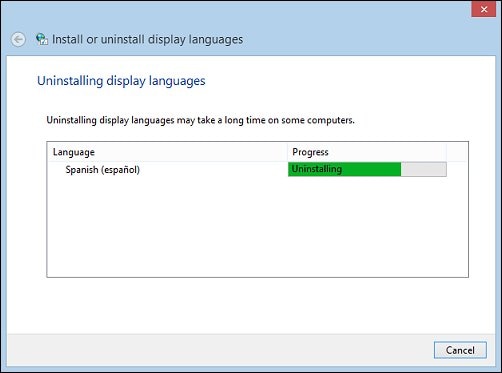 Image of Windows uninstalling a language pack