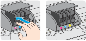 Immagine: Inserire la cartuccia di inchiostro nel relativo alloggiamento codificato in base al colore