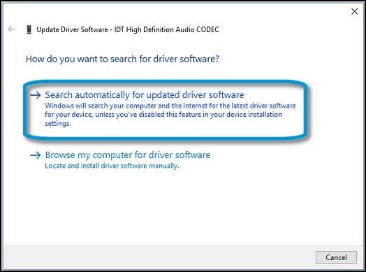 How do you want to search for driver software