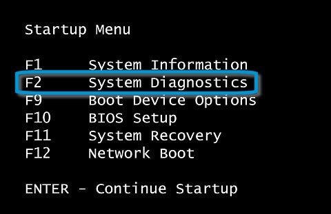 Startup Menu with F2 System Diagnostics selected