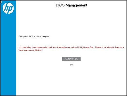 BIOS Management: The System BIOS update is complete