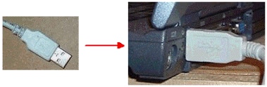 이미지: 컴퓨터에 USB 케이블 및 연결을 표시하는 2개의 사진