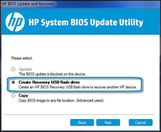 Create Recovery USB flash drive in HP System BIOS Update Utility