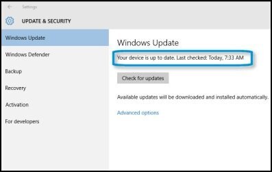 O dispositivo está atualizado (Windows 10)