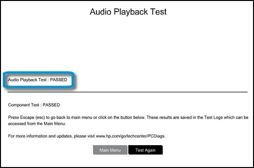 Audio playback test results