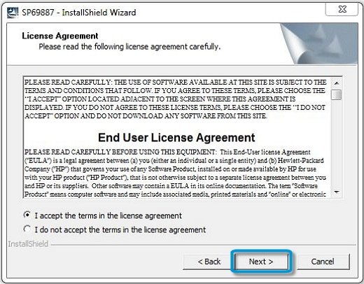 End User License Agreement in the InstallShield Wizard