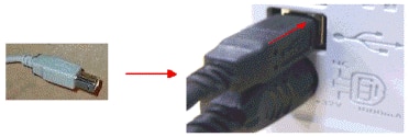 이미지: 프린터에 USB 케이블 및 연결을 표시하는 2개의 사진