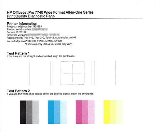 Image: Example of the Print Quality Diagnostic Page