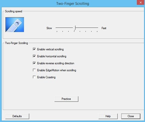Two-Finger Scrolling settings window