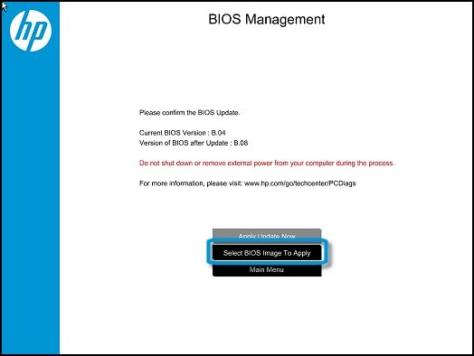 BIOS Management: Select BIOS Image To Apply