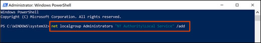 Pasting the command into the Administrator: Windows PowerShell command line