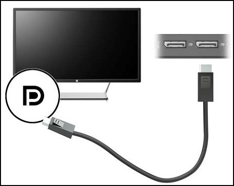 DisplayPort cable connecting a monitor to the dock.