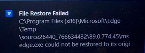 File Restore Failed error message
