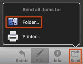 Clicking Send to save a scan to a folder on the Mac