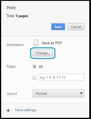 In the Print dialog box, click Change