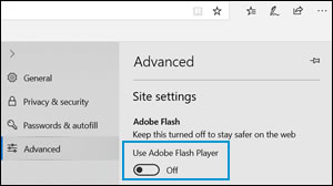 Location of the Use Adobe Flash Player toggle button