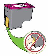 Illustration cautioning against touching the cartridge contacts