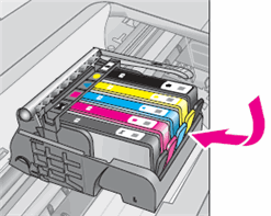Illustration of how to press the tab in on the cartridge