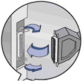Illustration of removing the parallel cable from the HP product