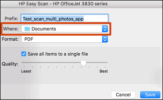 Use the Where menu to select a folder to save the scan to