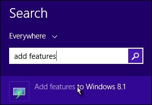 Search for Add features to Windows 8