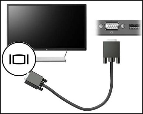 VGA cable connecting the monitor to the dock.