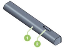 Illustration of the battery with the battery release slider.