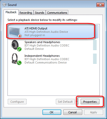 Image of the Sound settings window