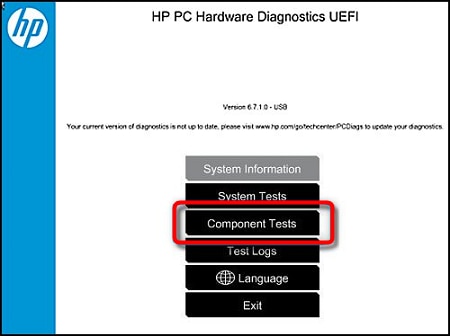 Opzione Test dei componenti nel menu HP PC Hardware Diagnostics UEFI