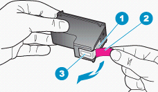 Illustration of removing the tape from the new cartridge