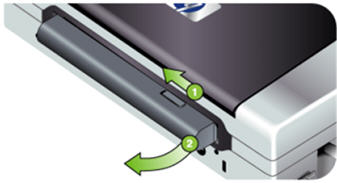 Using the battery release slider, slide the battery to the left, and then pull the battery toward you to remove it.