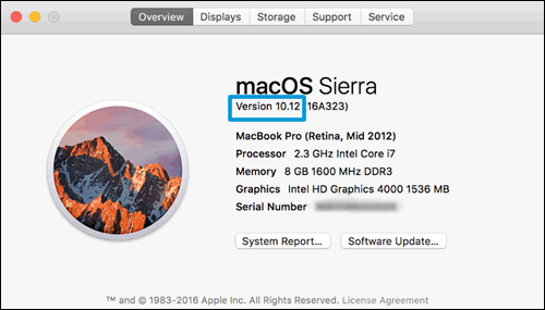 macOS Sierra version number
