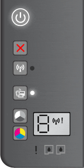 Image: The Wireless status light blinks slowly and the Wireless Strength exclamation point is on