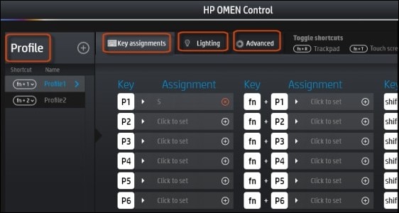  HP OMEN Control screen