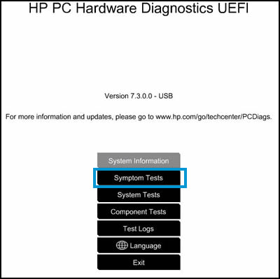 HP PC Hardware DIagnostics UEFI 的示例