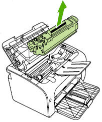 Illustration: Lifting the print cartridge door and removing the print cartridge