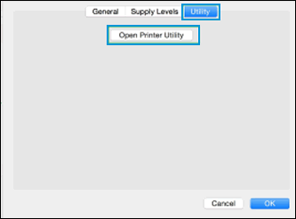 Example  shows clicking Open Printer Utility