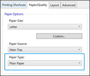 Selecting the Plain Paper setting