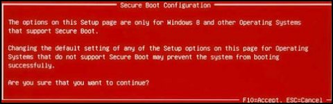 Secure Boot Configuration warning screen