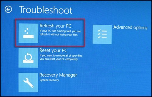 Image of Troubleshoot screen with Refresh your PC selected