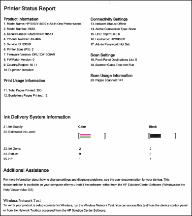 Image: Example of a Printer Status Report