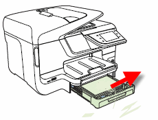 Image: Remove any loose paper from the input and output trays.
