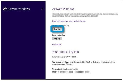 Enter key in Activate Windows screen