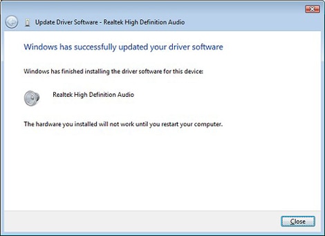 Windows がドライバーソフトウェアの更新に成功しました