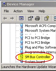 Illustration: Exclamation point next to SM Bus Controller in Device Manager