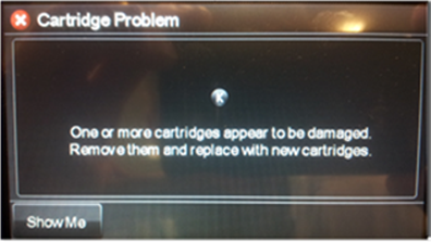Printer control panel 'Cartridge Problem' error message