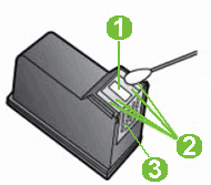 Illustration of the ink nozzle and cartridge contacts